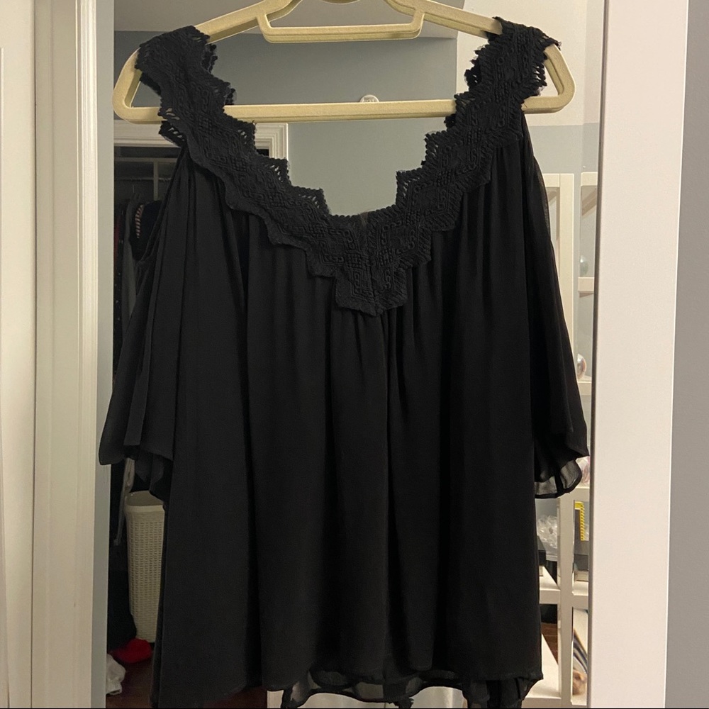 Love Sam Black Cold Shoulder Blouse